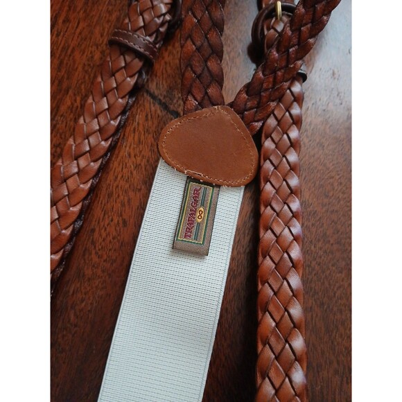 TRAFALGAR Men's Braided Cognac Leather Adjustable Suspenders - Picture 1 of 6